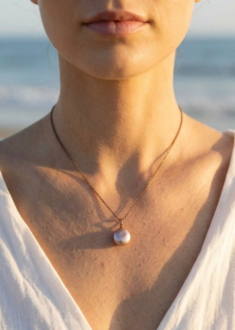 Natural Pink Pearl Pendant Necklace "Adjustable Chain"