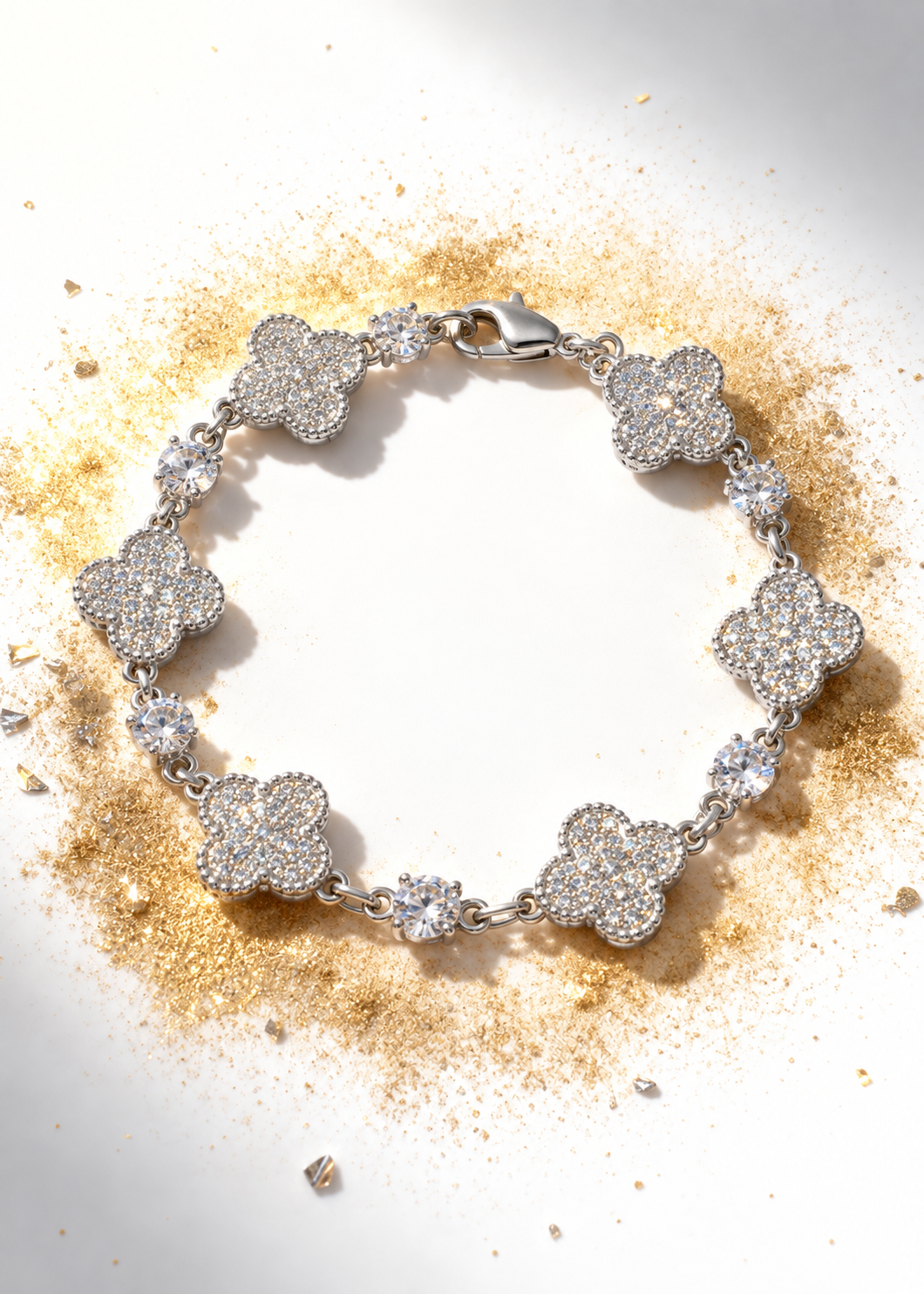 Crystal Silver Clover Bracelet