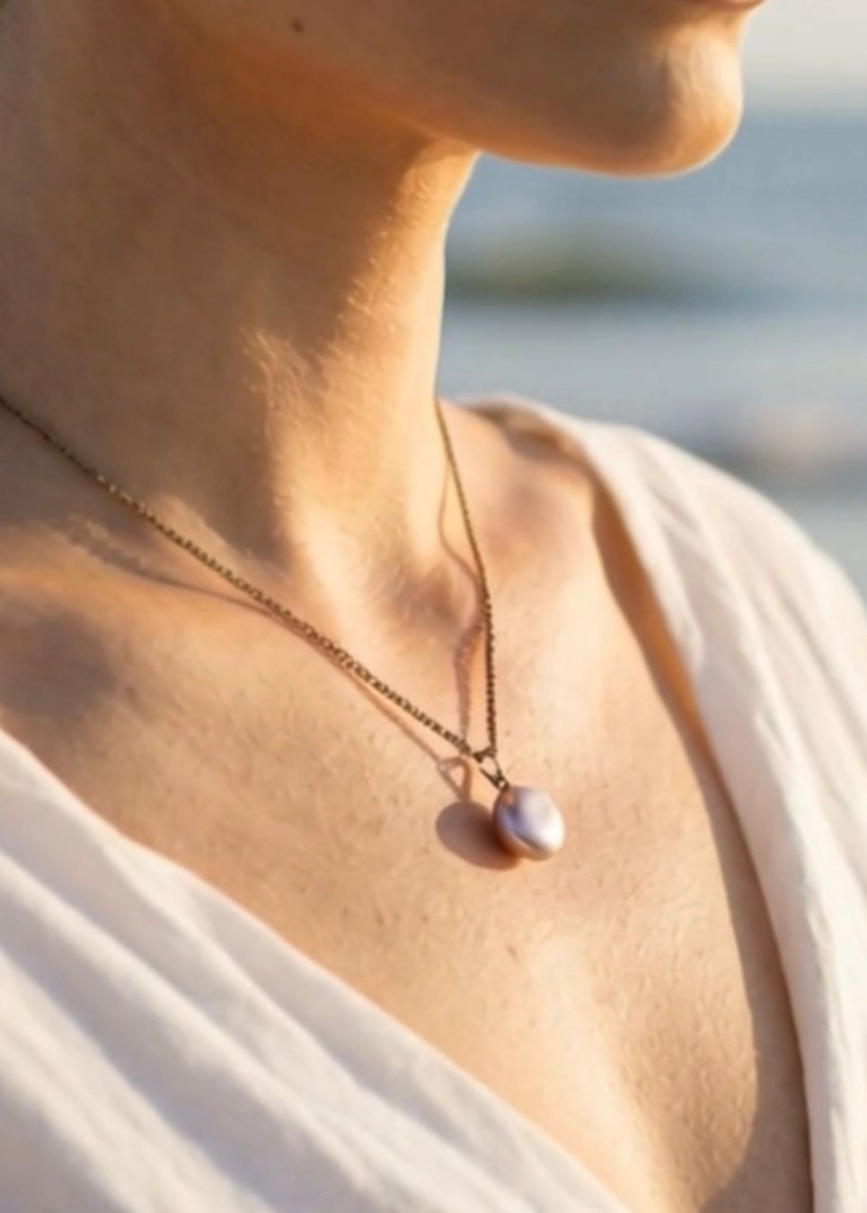 Natural Pink Pearl Pendant Necklace "Adjustable Chain"