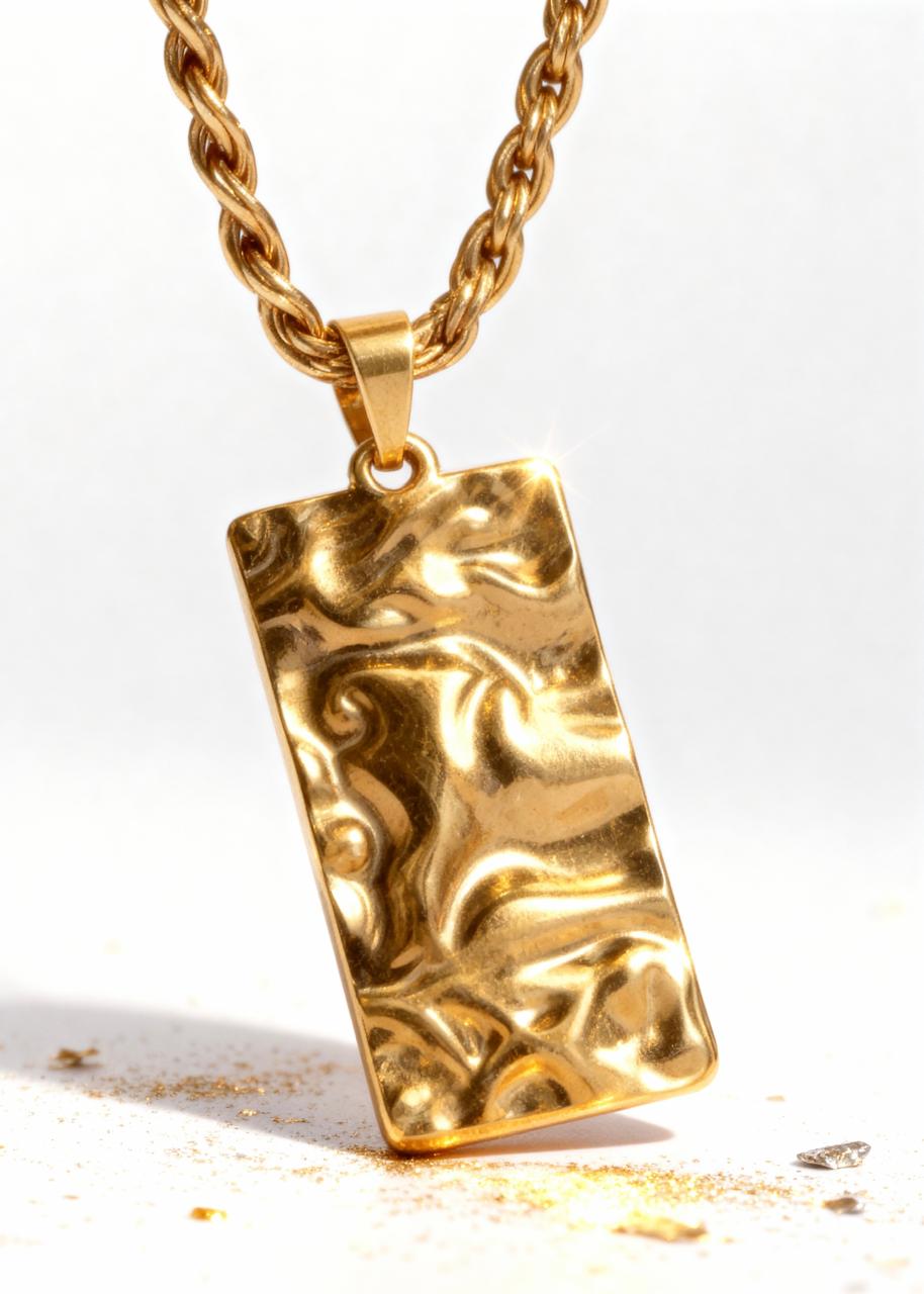 Gold Hammered Pendant "Adjustable Chain"