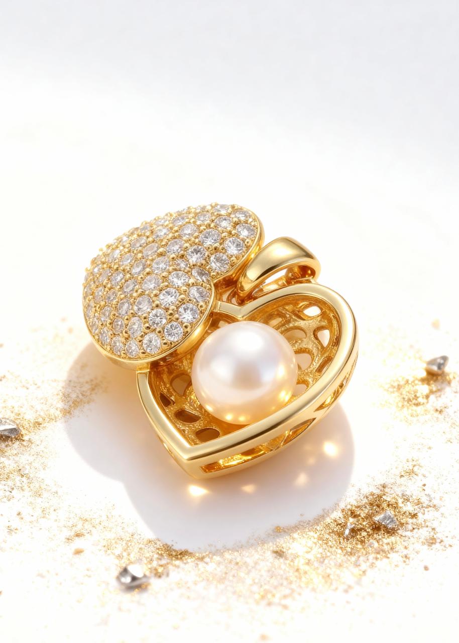 Open Heart Pearl Pendant "Adjustable Chain"