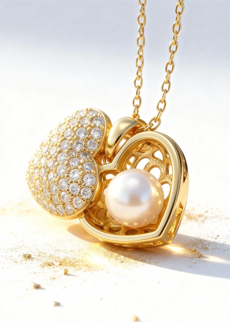 Open Heart Pearl Pendant "Adjustable Chain" Secondary image