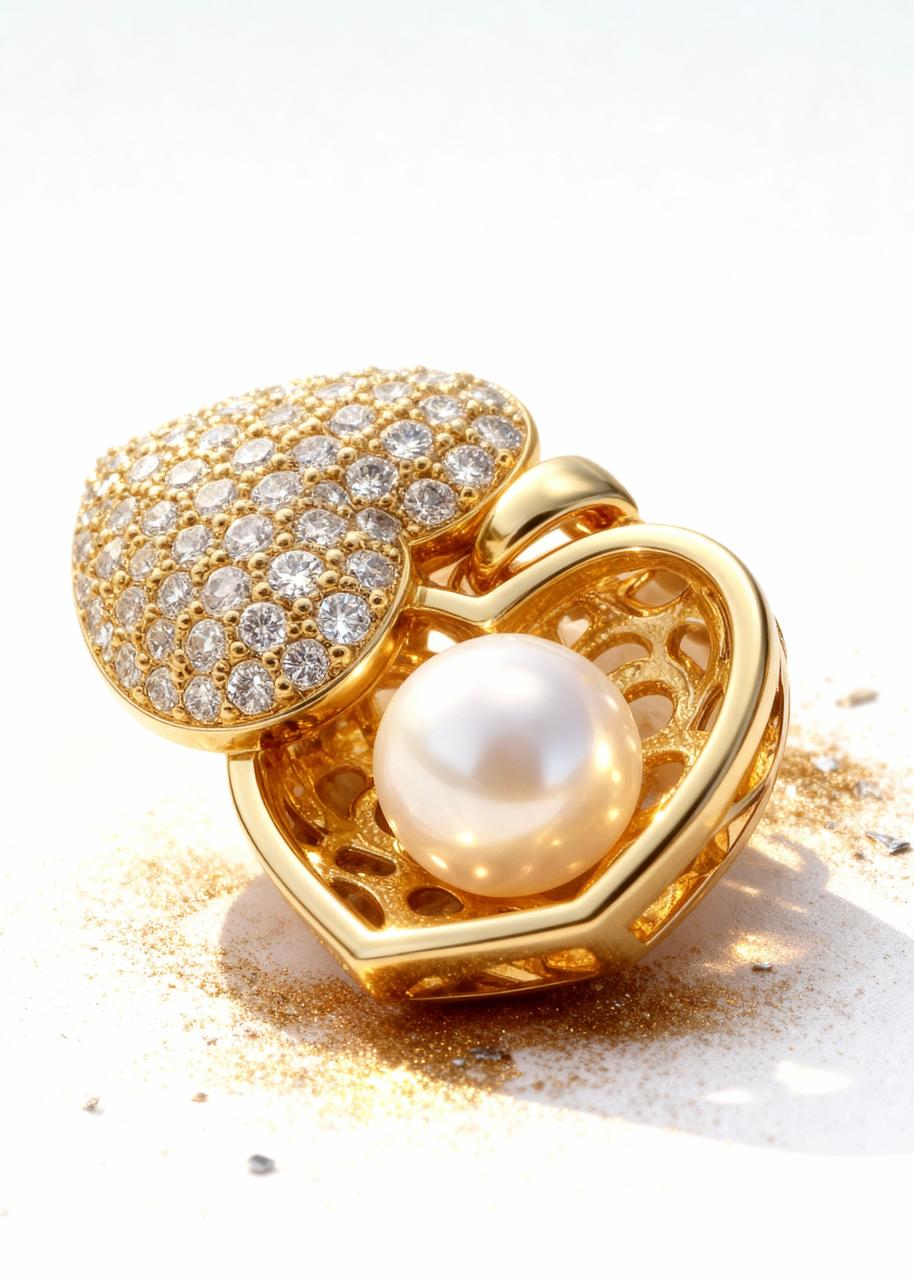 Open Heart Pearl Pendant "Adjustable Chain"