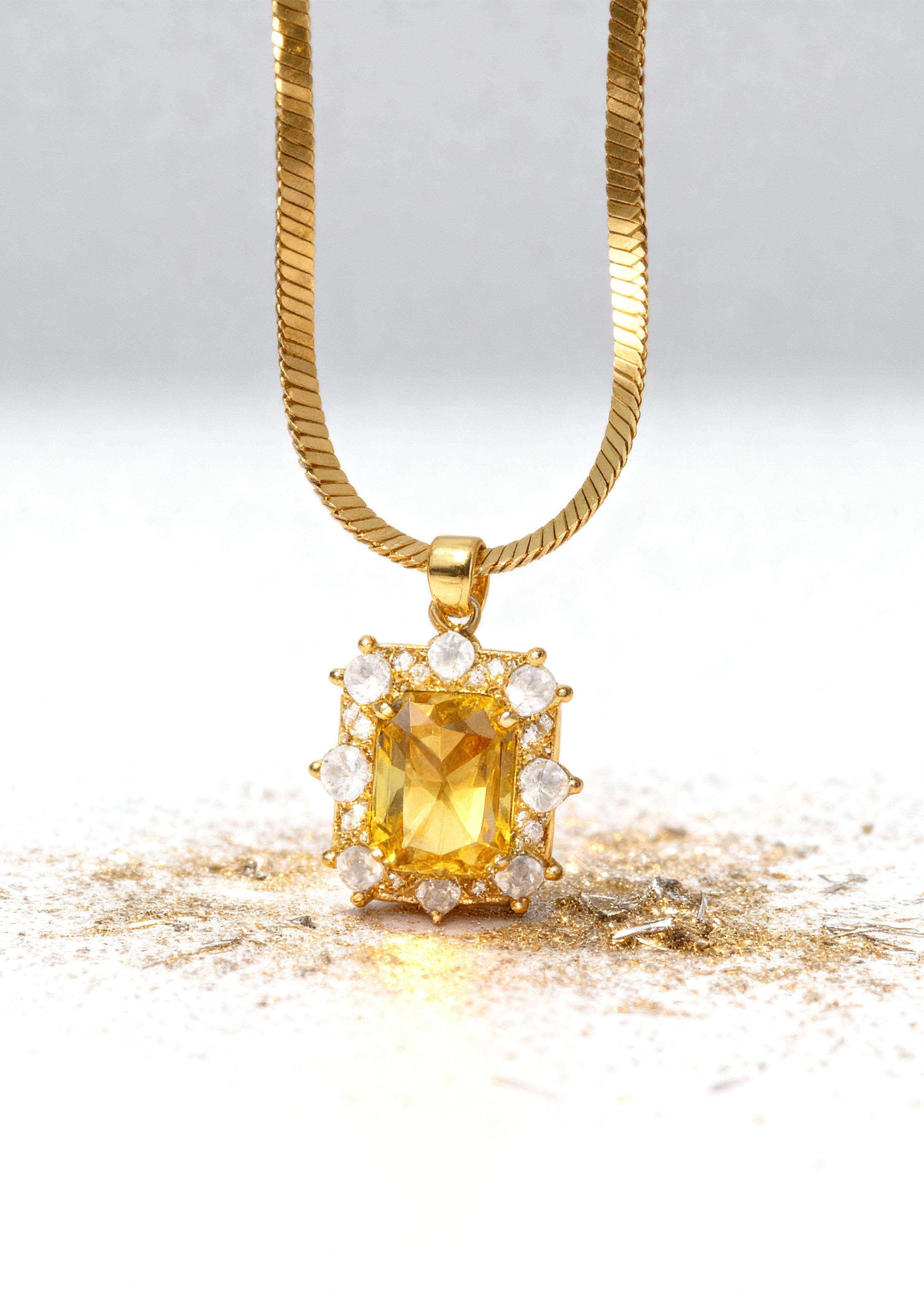 Radiant Yellow Gemstone Pendant "Adjustable Chain"