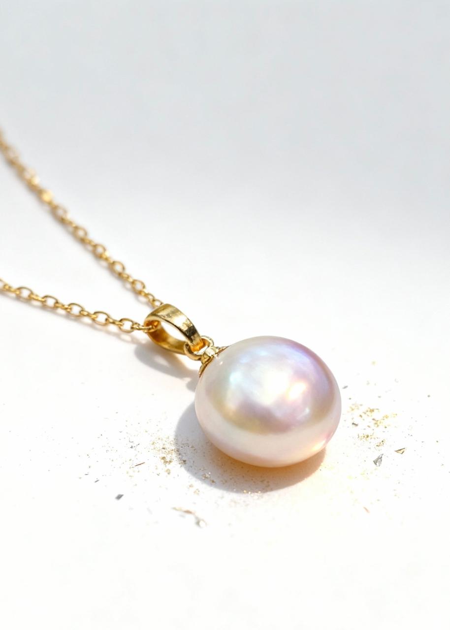 Natural Pink Pearl Pendant Necklace "Adjustable Chain"