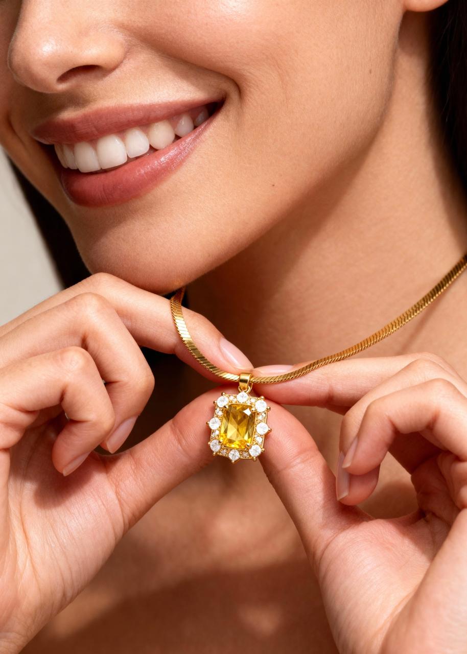 Radiant Yellow Gemstone Pendant "Adjustable Chain"