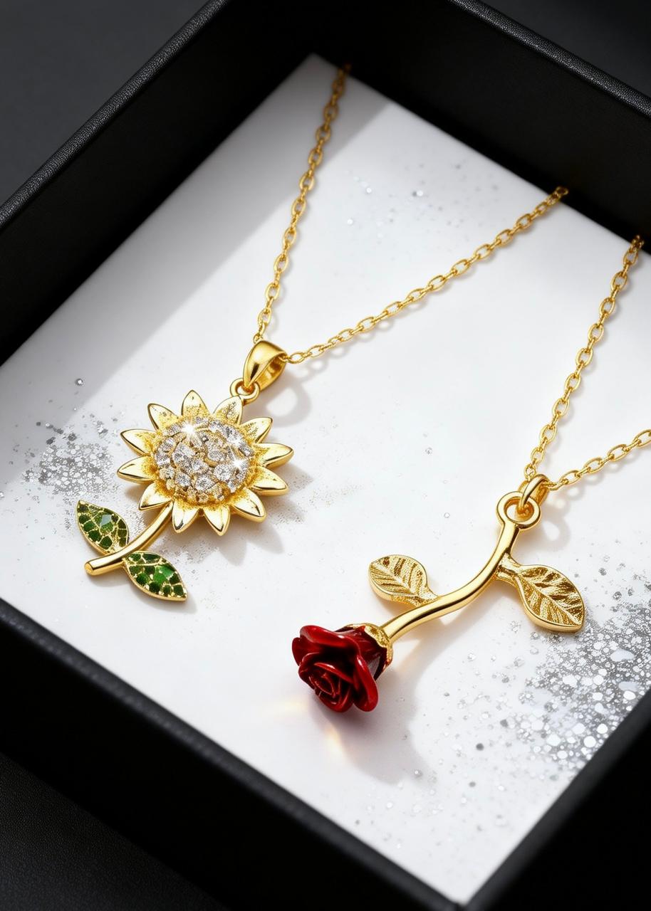 Premium Flower Pendants Gift Box "Falling Rose & Sunflower" Main image