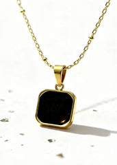 Geometric Black Onyx Pendant "Adjustable Chain"