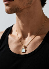 Geometric Pearl Onyx Pendant "Adjustable Chain"